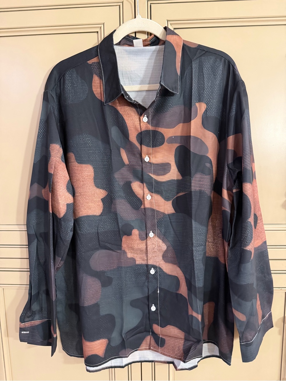 New Men's Black Brown Camouflage Button Down dress Shirt Top Sporty Lightweight
